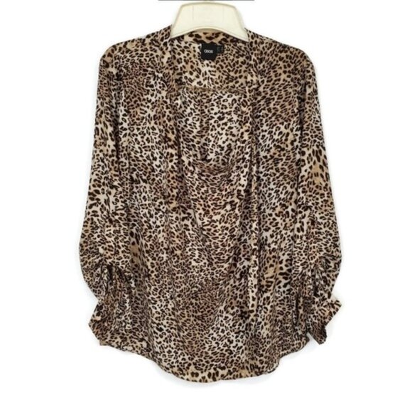 Leopard Blouse Business Casual Basic Neutral Size 12 - Picture 6 of 8